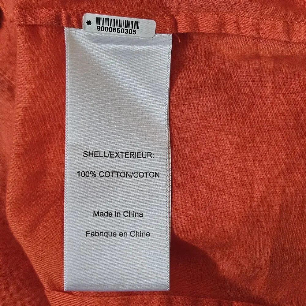 Tory Burch Top Womens 4 Gold Buttons Up Tangerine Red Orange Cotton Preppy Shirt